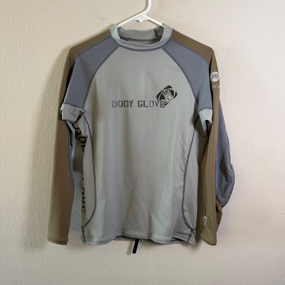 Body Glove Mens Long Sleeve Rash Guard Grey Olive 50 SPF UV Protection Size‎ L
